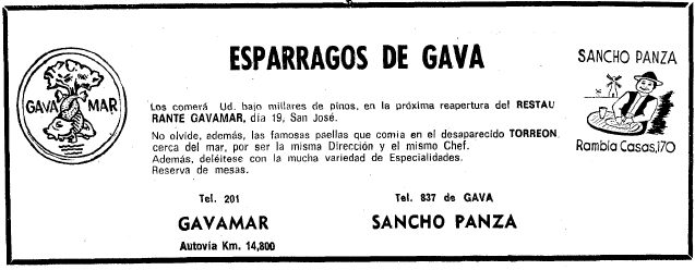 Anunci dels esp�rrecs del Restaurant Gavamar de Gav� Mar publicat al diari LA VANGUARDIA (17 de Mar� de 1970)